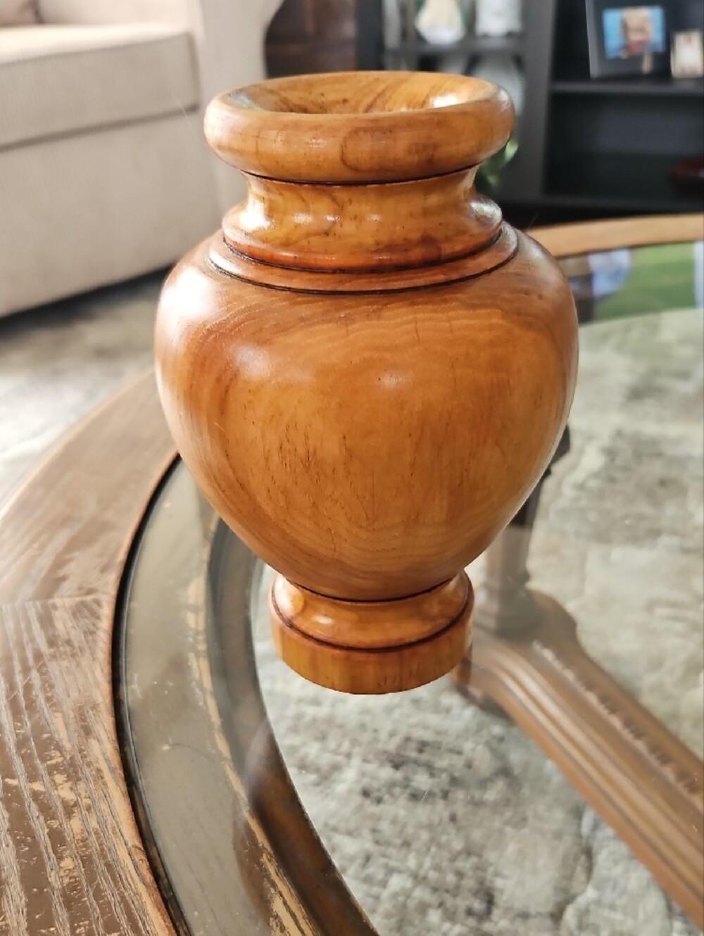 Hand-Turned Wood Urn Vase in Warm Color  Finish - Vintage